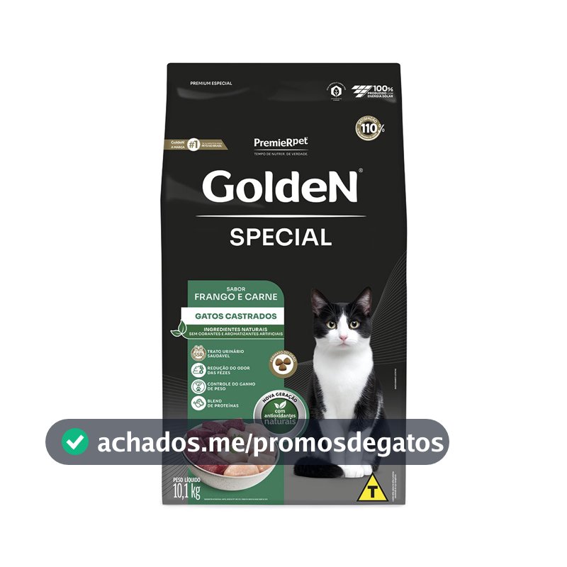 Ração Golden Special Gatos Adultos Castrados Frango e Carne 10,1kg