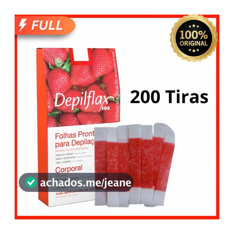 200 Tiras de Cera Depilatória Facial Morango 100 Pares Unidades Sobrancelhas Buço — Prontas para Uso Depilflax