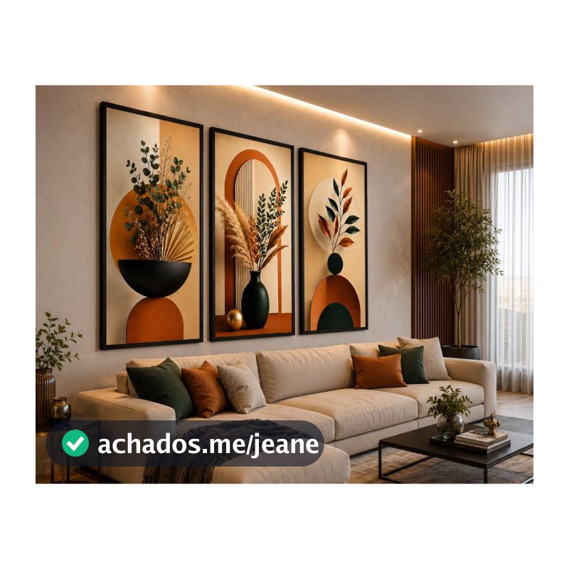 Kit 3 Quadros Decorativos Abstratos Botânicos Terracota – Arte Moderna para Sala