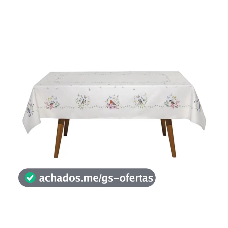 Toalha de Mesa Quadrada 4 Lugares 1,40x1,40 Impermeável Clean Dohler Jardim Passarinhos Bege
