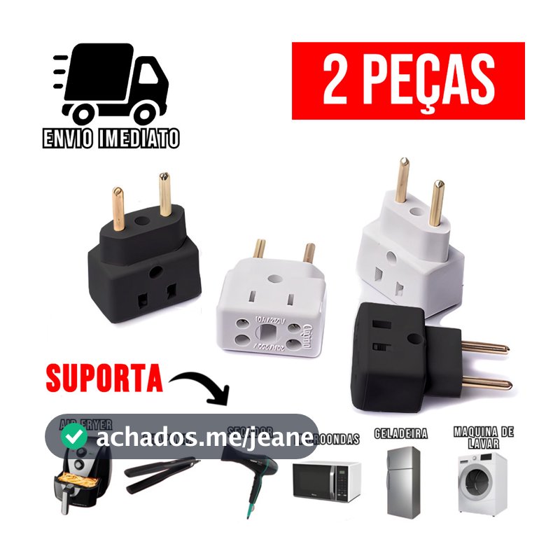 Kit 2 Adaptador de Tomada Ultra Resistente Porcelana para Secador Air Fryer Benjamin Bivolt 10A 20A