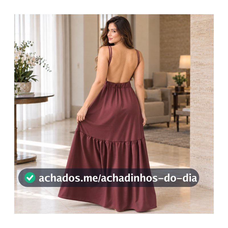 Vestido Decote Costas Nuas com Bojo Longo Feminino com Alças Regulaveis