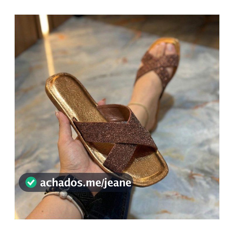 Sandália Feminina Rasteirinha Elegante com Tiras Cruzadas e Strass - Califórnia