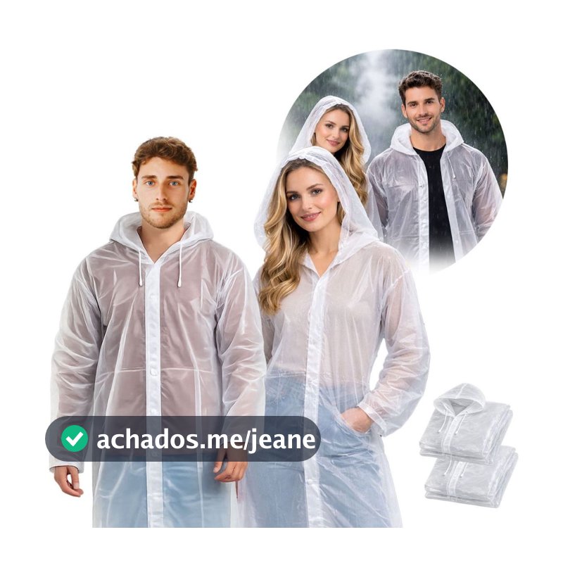 Kit Capa de Chuva Transparente Adulto Unissex Impermeável Reutilizável PVC Gabardina Grossa Capuz