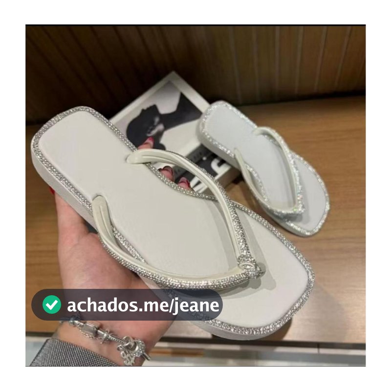 CHINELO OU SANDALIA SALTO BAIXO |  RASTEIRINHA BRANCA COM STRASS FEMININA LEVE BRILHANTE CONFORTAVEL