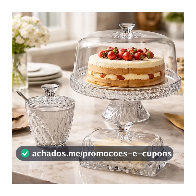 Kit Boleira Açucareiro Manteigueira Porta Bolo Açucar Manteiga Mesa Posta Glamour 3 peças