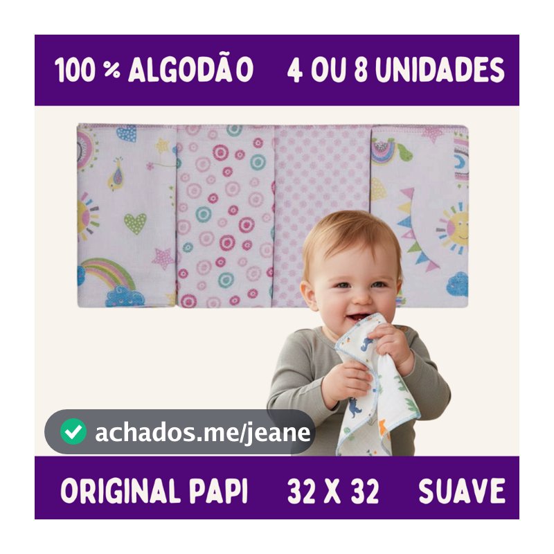 Paninho de Boca Papi Algodão com 8 ou 4 Unidades Papi Karinho