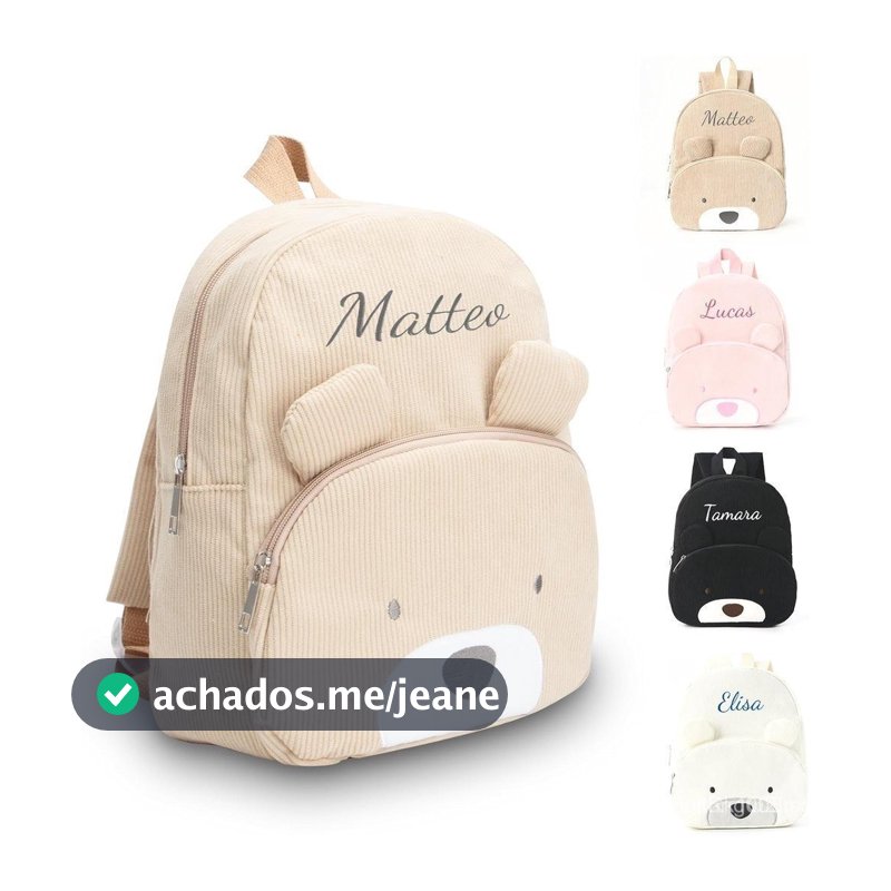 Mochila Infantil Bordada Personalizada Com Nome De Veludo Para Meninos E Meninas Fofa De Urso Escola Viagens