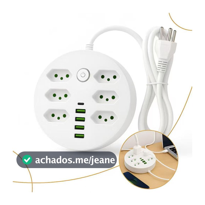 Régua Extensão 6 Tomadas E 4 Entradas USB 1 Entrada Tipo c / Bivolt -SMILE