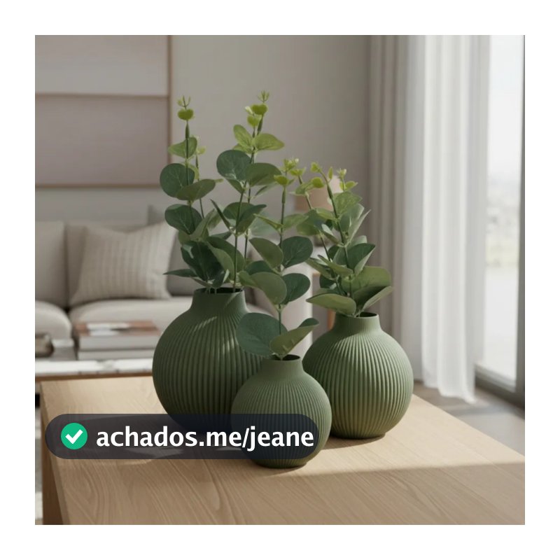 Trio De Vasos Decorativos Com Flor de eucalipto verde Artificial