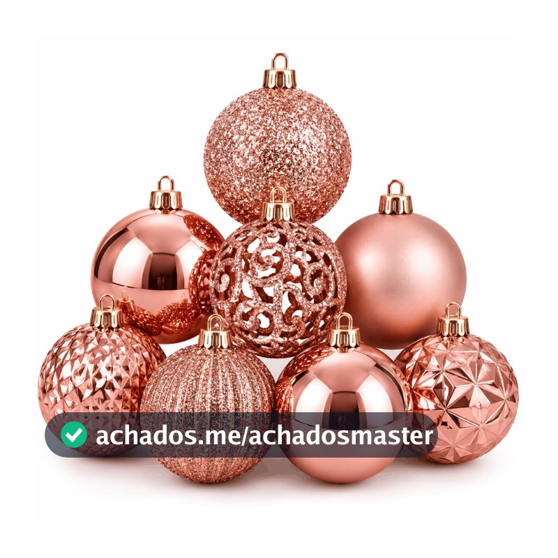 Kit 9 Bolas de Natal Rosé Gold 6cm ou 8cm Enfeites Árvore Glitter Brilhante Decoração Natalina