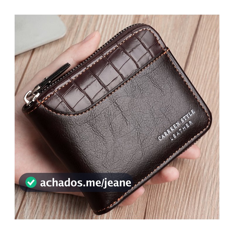 Carteira Curta Masculina Com Padrão De Pedra-Bolso Para Moedas Zíper Vários Cartões E Bordas Costuradas--BT