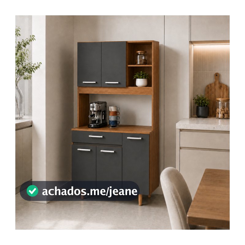 Armário de Cozinha 5 Portas 1 Gaveta Nicho Para Micro-ondas Branco Moderno