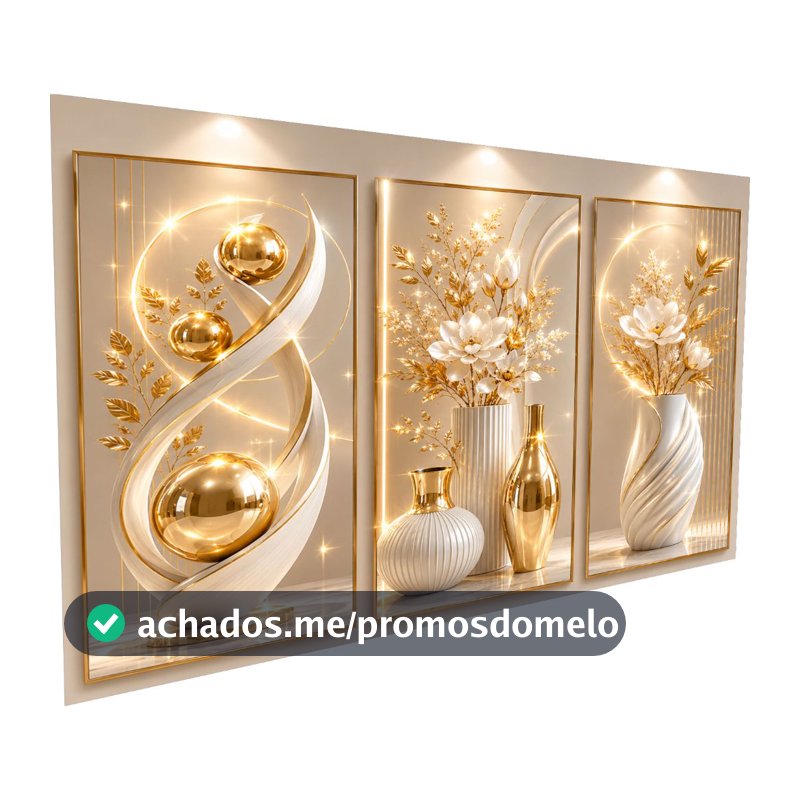 Kit De Quadros Brilhantes Vasos Elegantes Abstratos Geométricos Modernos Luxo Gold Hall (V.BRILHO)