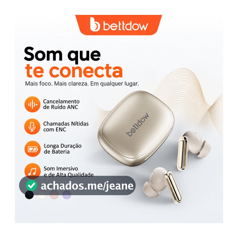 BETTDOW Fone de Ouvido Bluetooth 5.3 ANC ENC Sem Fio TWS 13mm com Microfone, Controle Touch e Tipo-C