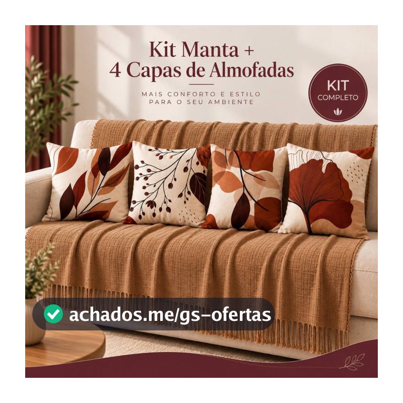 Kit Manta Decorativa P + 04 Capas de Almofadas Copa para Sala Decoração