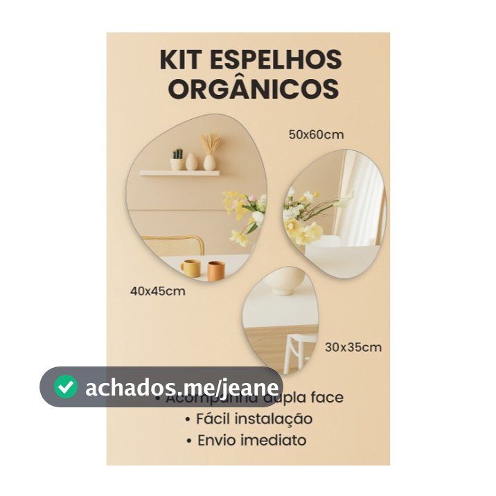 Kit 3 Espelhos de vidro  Orgânico Decorativo Lapidado Moldura Sem Moldura e com kit para instalação