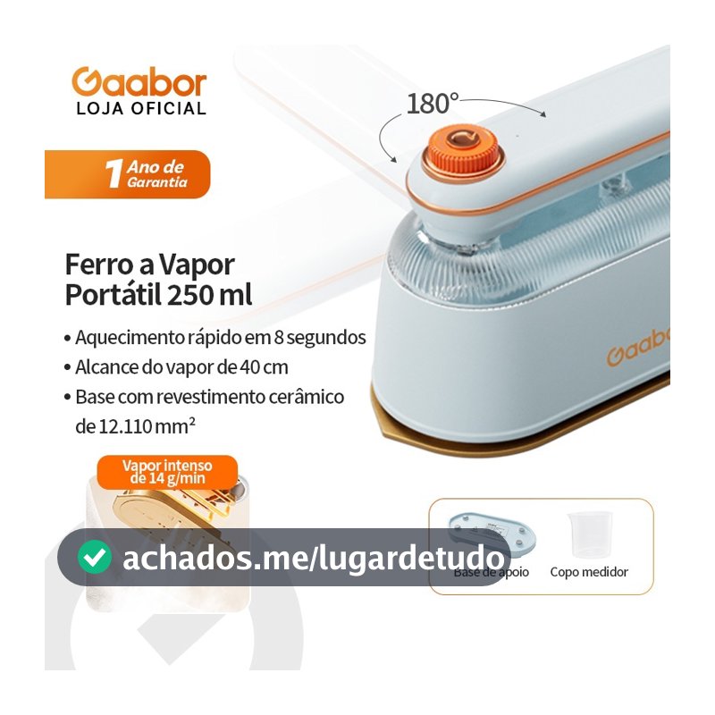 Gaabor 1200W Ferro de Passar Seco e Úmido Vertical Horizontal Roupa Casa Viagem HM-M03A