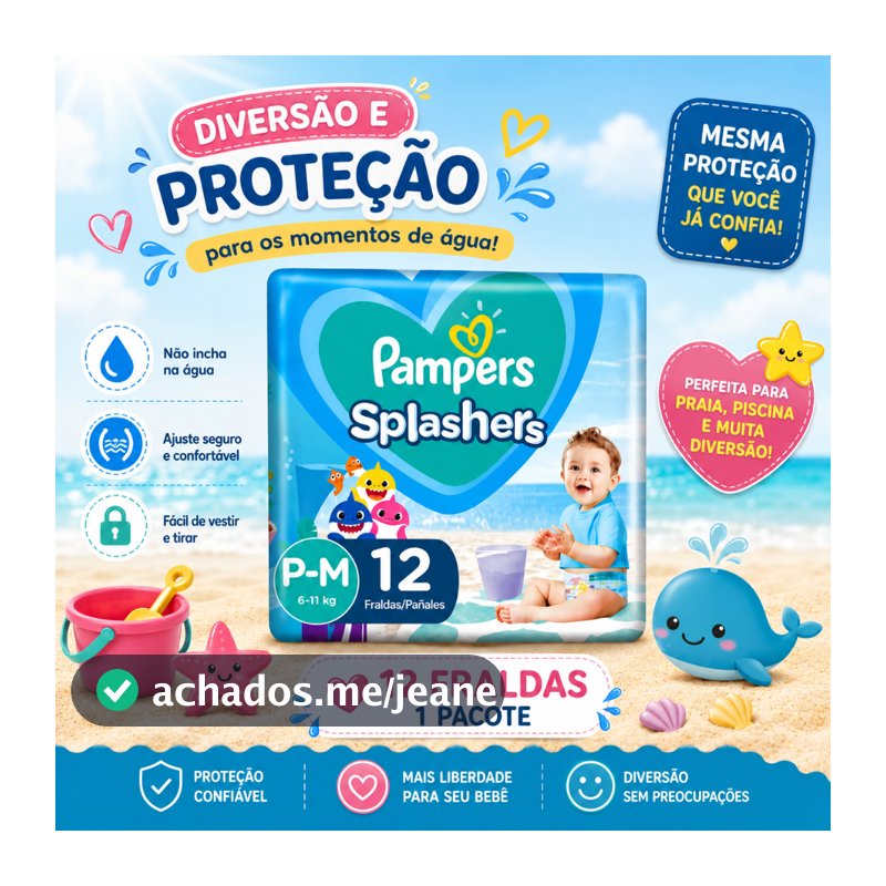 Fraldas Descartáveis Pampers Splashers para Água - Proteção contra Vazamentos e Ajuste Elástico