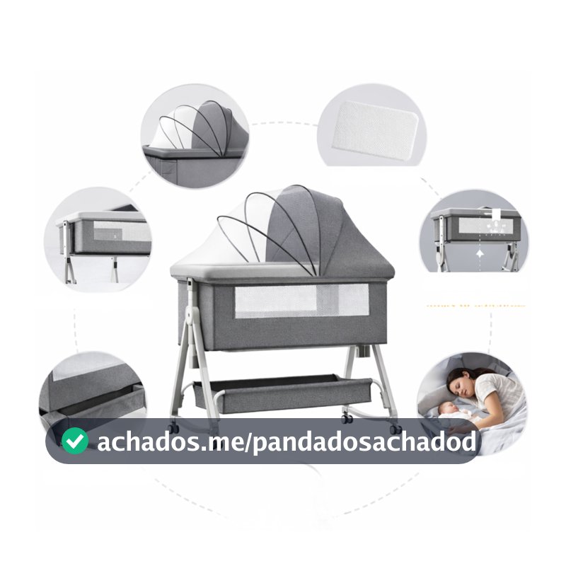 Berço Portátil Bebê Moisés com Mosquiteiro Rodinhas Colchão Incluso Cesto Organizador Recém-Nascido