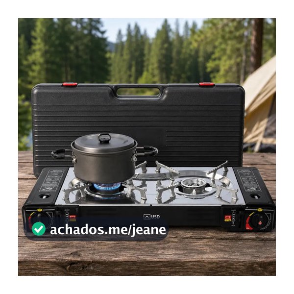 Fogareiro Duas Bocas Duplo Camping Inox Acendimento Automático C/ Maleta Marca Usd