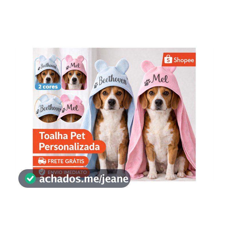 Toalha para Pet Personalizado com Nome capuz orelhinha Macho Fêmea