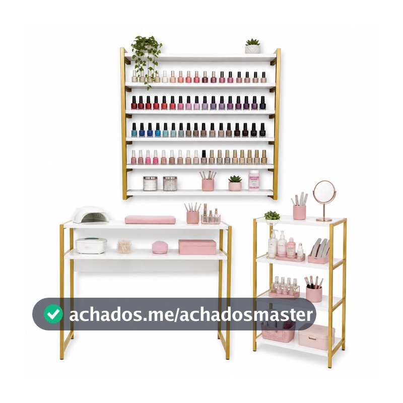 Mesa Manicure Profissional + Estante + Nicho Esmalteira Suspensa