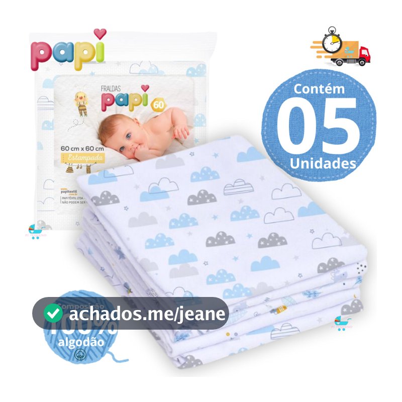 Fralda de pano kit com 5,10 ou 15 unidades fina 60x60cm 100% algodão – Papi Enxoval Infantil Bebê.