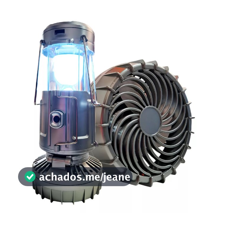 Lampião Lanterna Led Com Ventilador Portátil Recarregável e Carregamento Solar 3 em 1 Acampamento