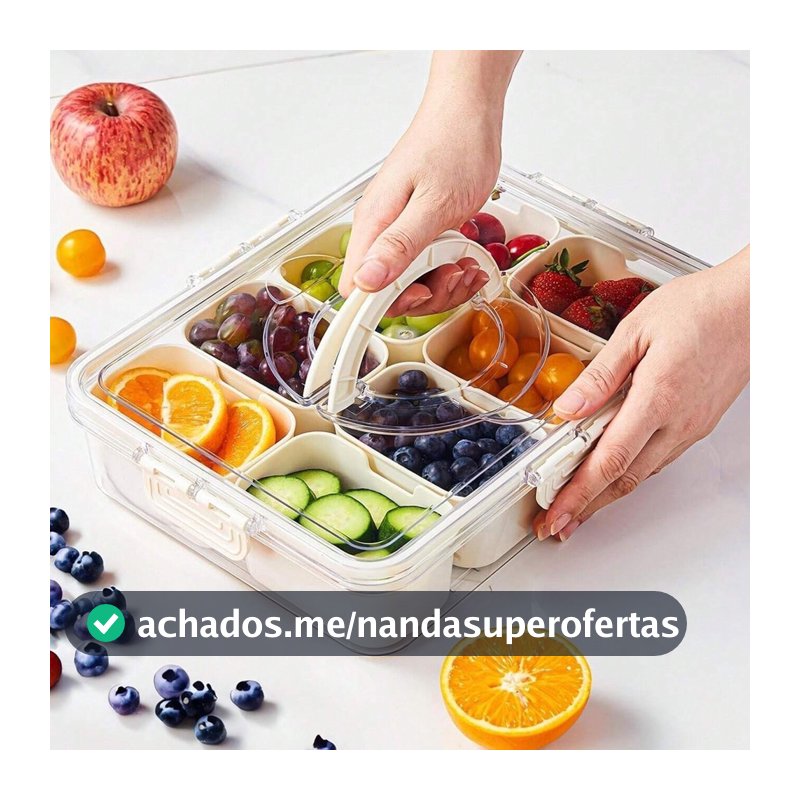 Pote Organizador de Geladeira Hermético Multiuso Com 8 Divisórias Para Alimentos e Verduras