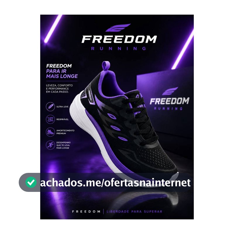 Tenis Feminino Escolar Academia Original FREEDOM Corrida Caminhada Lançamento PRETO ROXO UVA