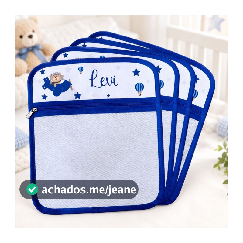 Kit Saquinhos Maternidade Personalizados Urso Aviador com Nome Organizador Mala Bebê 28x33cm