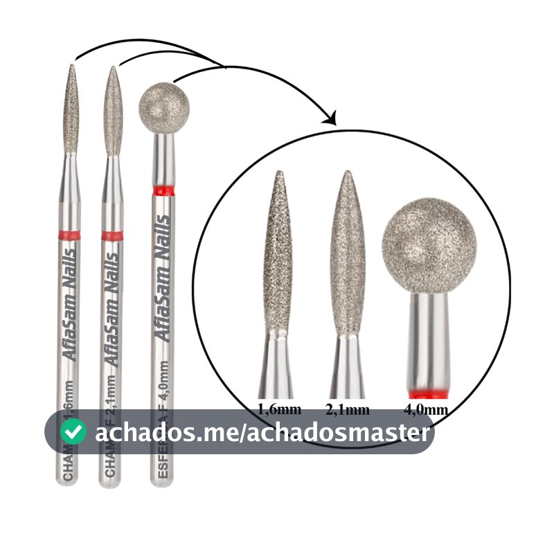 Broca Diamantada Chama Vermelha 1,6mm + Chama Vermelha 2,1mm + Esférica Vermelha 4,0mm