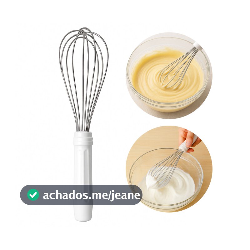 Batedor Fouet Inox Profissional 35cm Branco Fue Creme Clara Bolo Massa