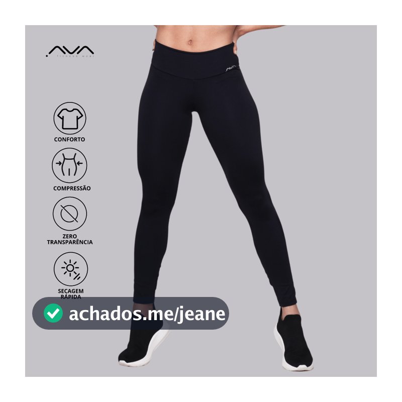 Calça Legging Feminina Suplex Poliamida Básica Alta Compressão e Zero Transparência AVA Fitness