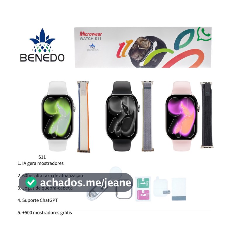 Smartwatch Microwear S11 Séries 11 46mm GPS 2 Pulseira capa pelicula Chat Gpt Original inteligentes