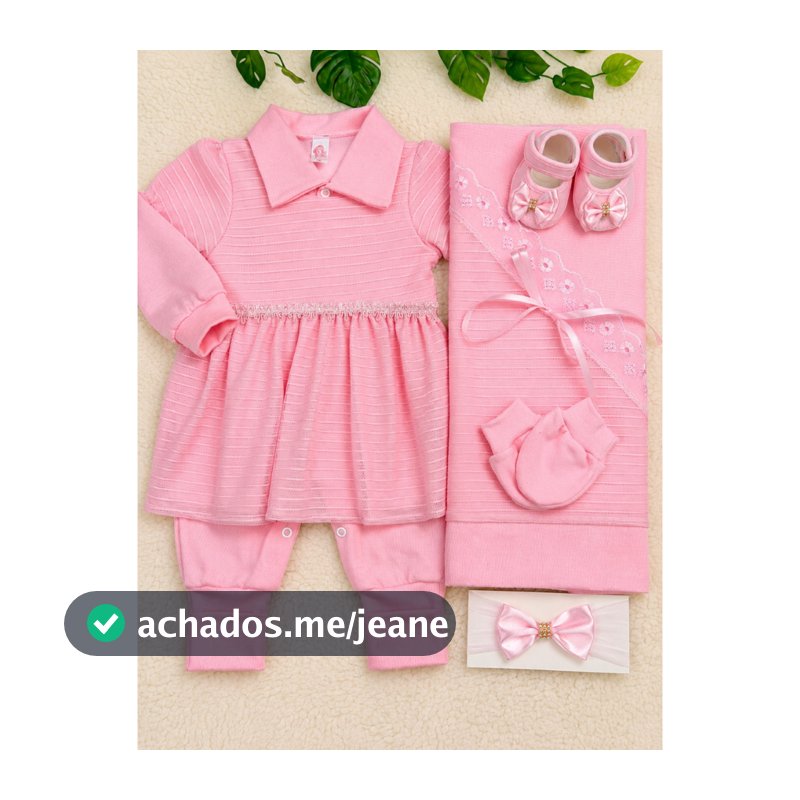 Saída de Maternidade de Luxo Feminina Listrada Rosa Bebê Kit Recém Nascido