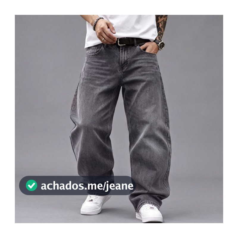 Calça Baggy Masculina Jeans Cinza Grafite Balão Oversized Larga Skatista Streetwear Y2K 36 ao 48