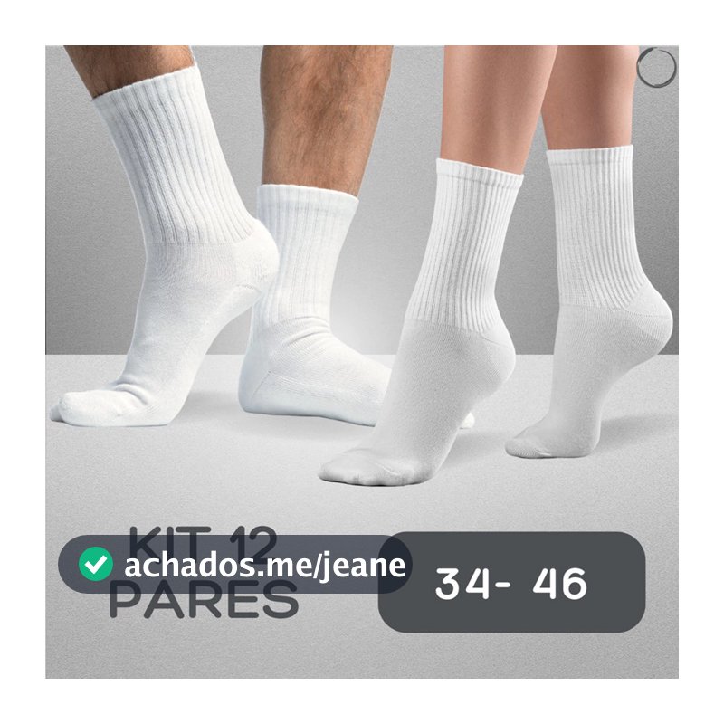 Kit Até 12 Pares Meia Branca Cano Alto Unissex Lisa Premium Respiravel