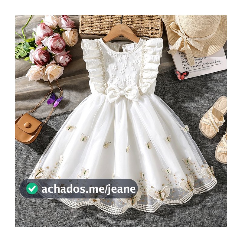 WFRV Bebê Meninas Festa De Aniversário De Verão Vestido De Princesa 9M-3Y Lindo Arco Bordado Flor 3D Borboleta Renda Tul