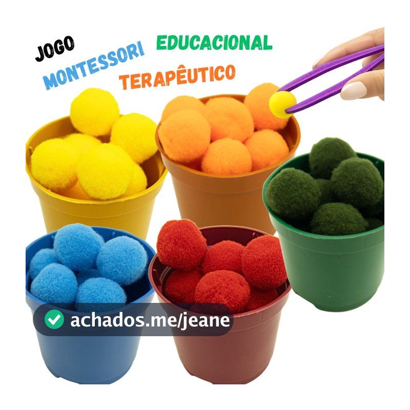 Kit Montessori Coordenação Motora Pinça Fina Jogo Potes Pompons Educativo Sensorial Pedagógico Colorido