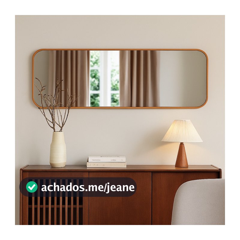 Espelho Corpo Inteiro Retrô 160x55cm Retangular Com Moldura Cantos Arredondados Sala Quarto Closet Escritório