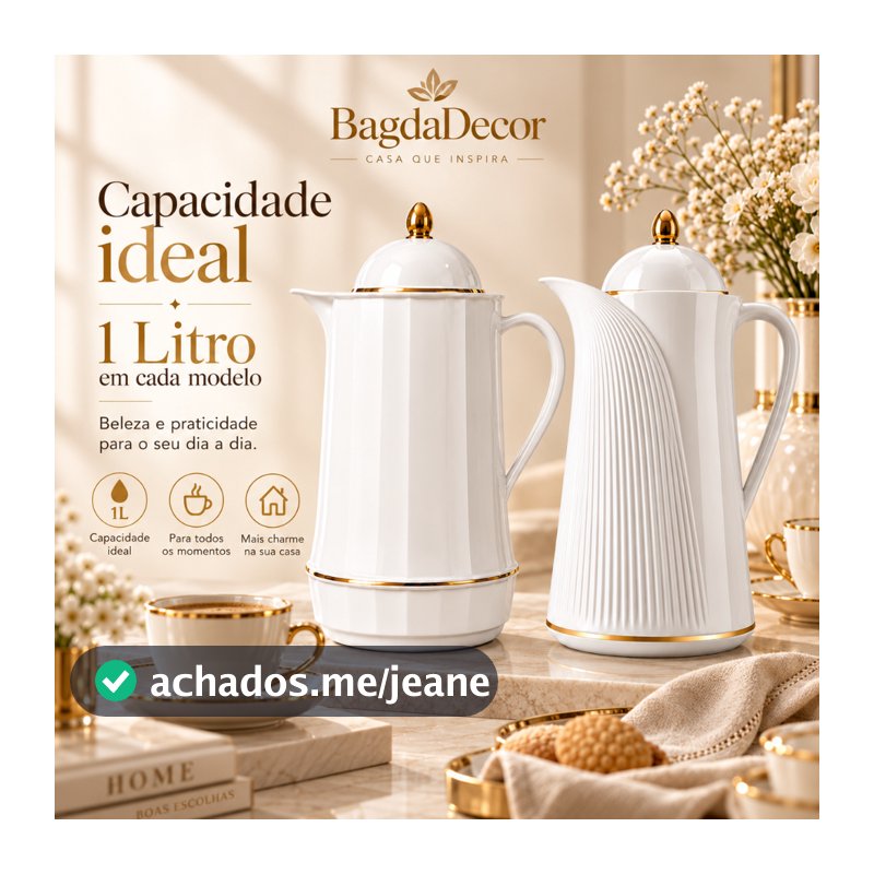 Garrafa Térmica Elegante 1L com Vedação Segura e Interior de Vidro Café Chá | BagdáDecor