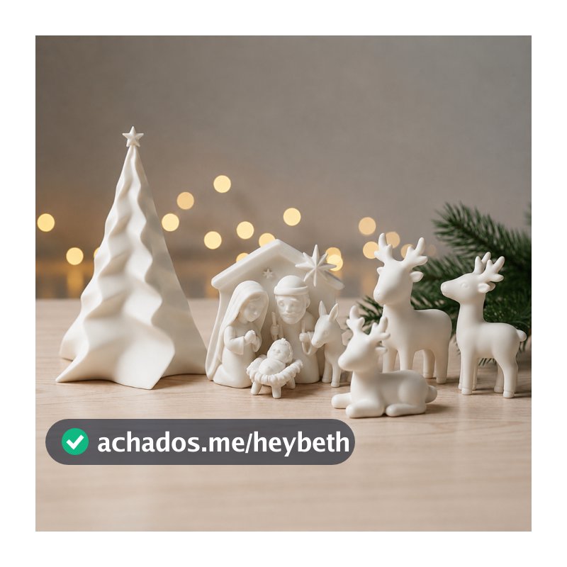 Kit Decoração Natal Minimalista 5 Peças Árvore Presente Natal Trio Renas Presépio Branco Enfeite Mesa Sala Natalino