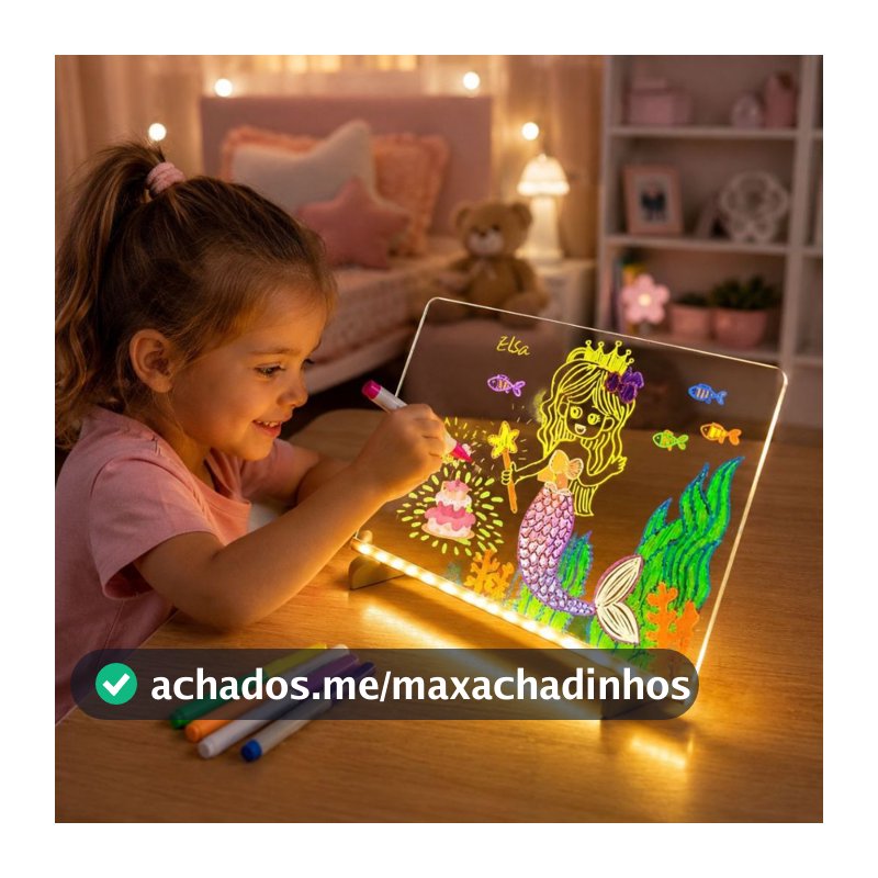 Losa Luminária Led 3D Desenho Acrílico Brilhante USB + 7 Canetas Escrever Lousa Desenho E Pintura