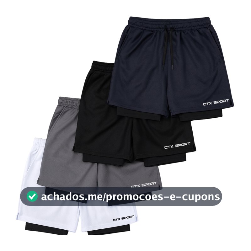 KIT 4 ou 2 Bermudas 2em1 Masculina Academia Corrida Fitness Compressão Treino Dry Fit 3 bolsos SPORT