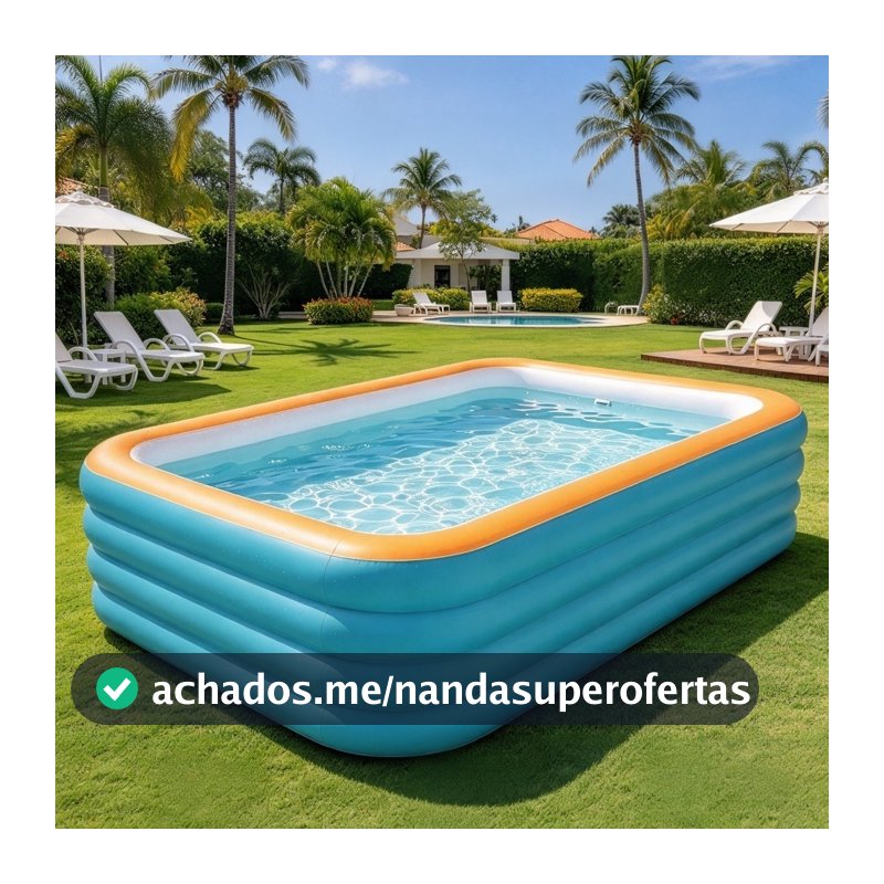 Piscina Inflável Retangular 4 Camadas 3m PVC Reforçado Para Família Jardinagem Verão