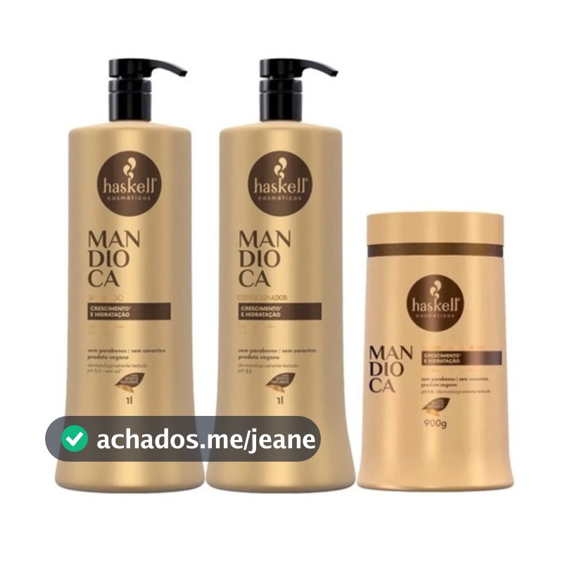 Kit Haskell Mandioca Shampoo 1L + Condicionador 1L + Máscara 900g