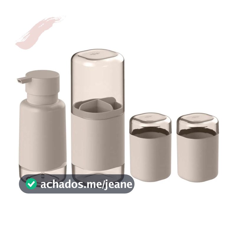 Conjunto Lavabo Banheiro 4 Peças Com Porta Escovas Porta Sabonete Líquido Porta Algodão e Porta Cotonete