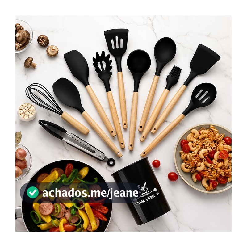 Kit Utensílios de Cozinha Silicone 12 Peças Completo Antiaderente Resistente